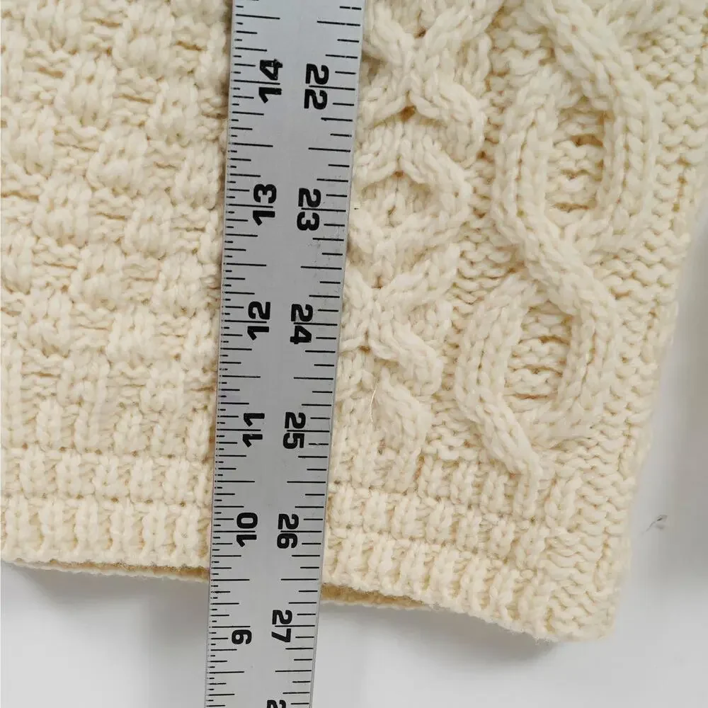 Kilronan Knitwear Ireland Merino Wool Aran Cable Cardigan Cream Size S